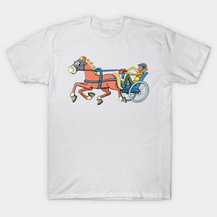 trotting horse pulls a sports carriage with a driver T-Shirt